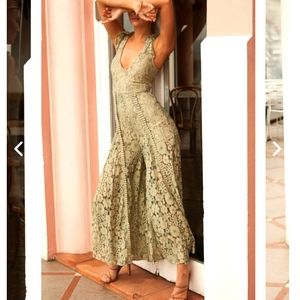 Selfie Leslie Take Note Sage Green Jumpsuit- Size M